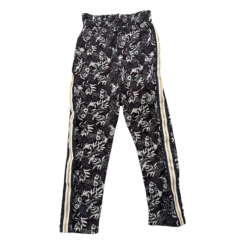 Scotch & Soda Poolside Satin High Waist Joggers Floral Brown Striped Pockets, XS